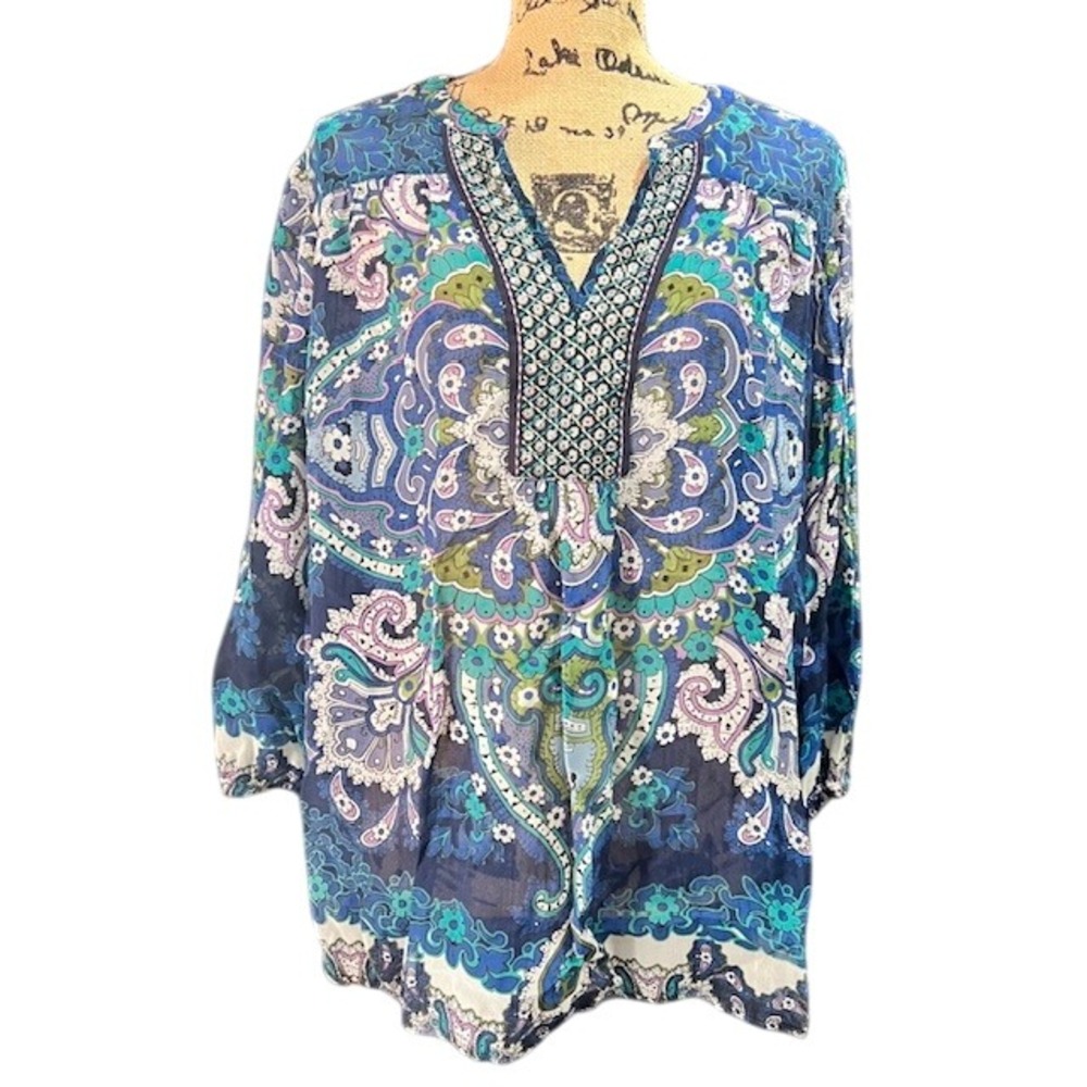 Bila Women's XXL 2X‎ Blouse Paisley Print V-Neck Long Sleeve Casual Top
